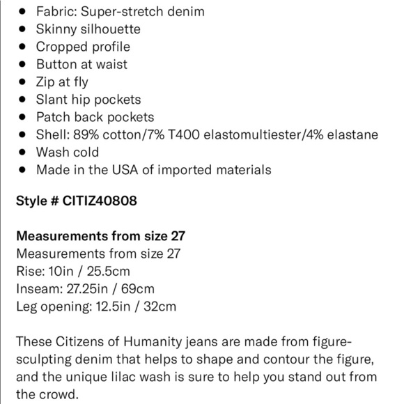 Citizens of Humanity Cara Cigarette Ankle Jean Memphis Purple 32 - Picture 12 of 12